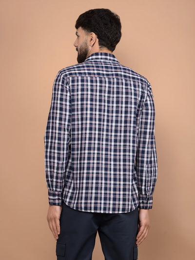 Navy Blue Checked 100% Cotton Shirt-Men Shirts-Crimsoune Club