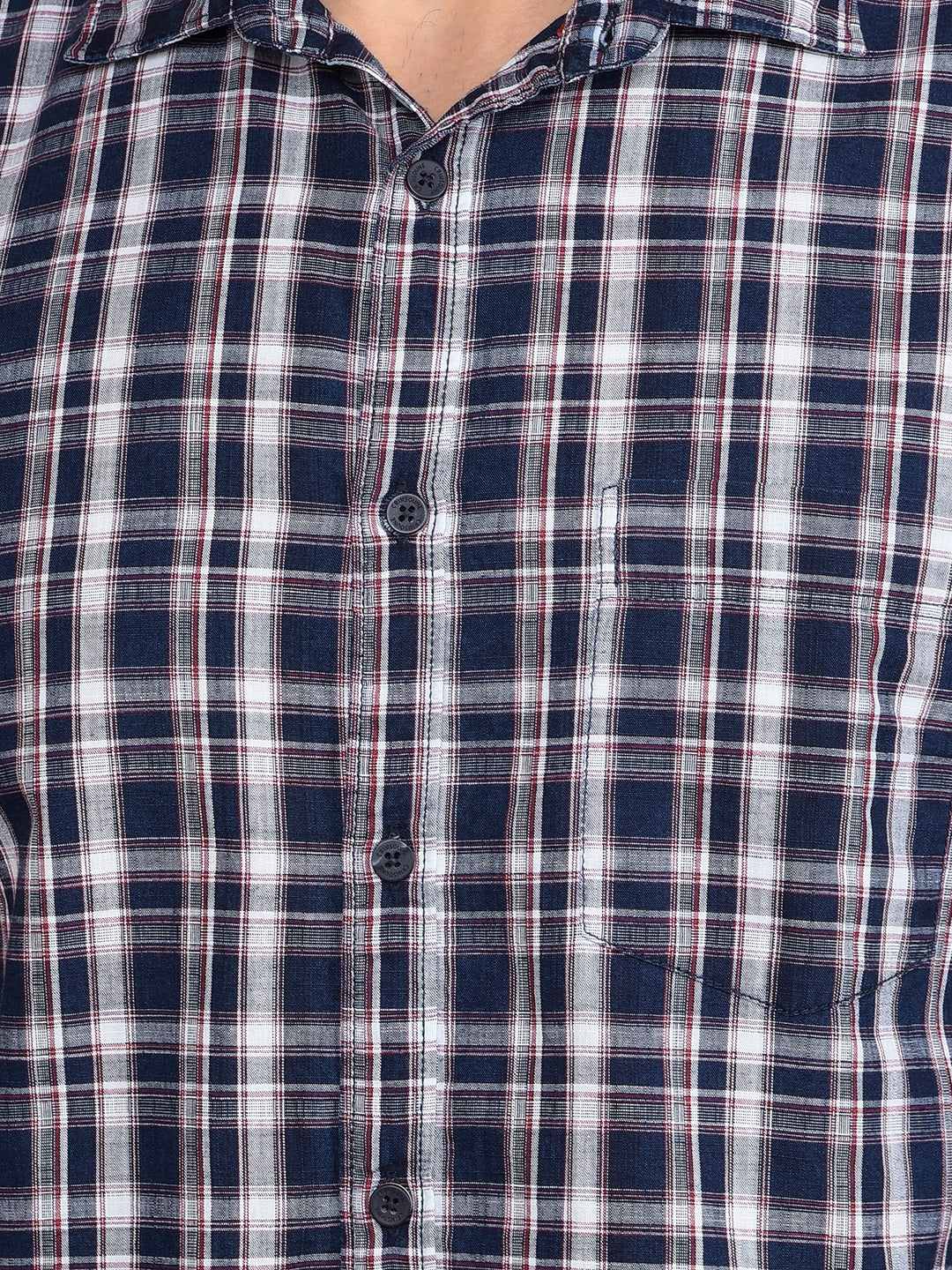 Navy Blue Checked 100% Cotton Shirt-Men Shirts-Crimsoune Club