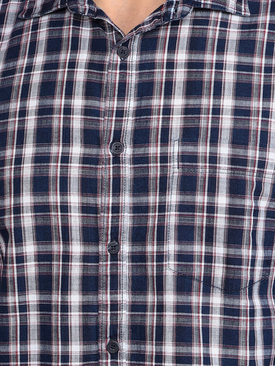 Navy Blue Checked 100% Cotton Shirt-Men Shirts-Crimsoune Club