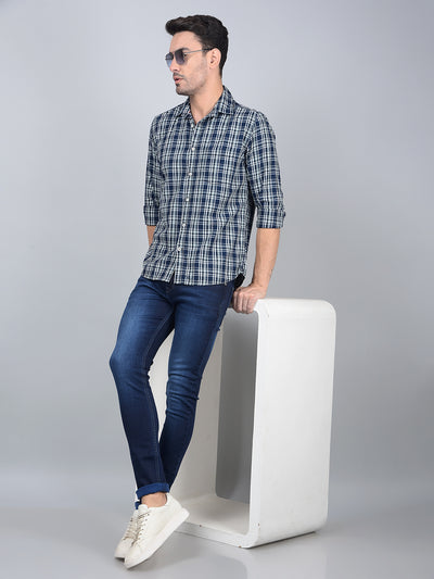 Blue Checked 100% Cotton Shirt-Men Shirts-Crimsoune Club