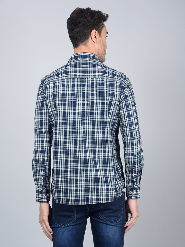 Blue Checked 100% Cotton Shirt-Men Shirts-Crimsoune Club