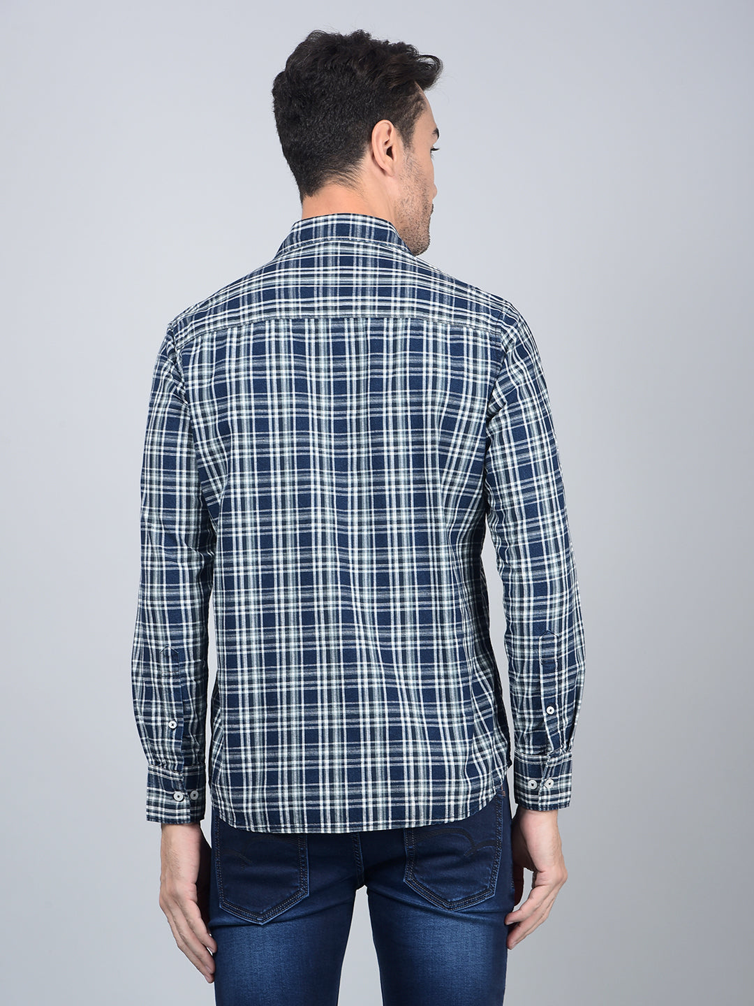Blue Checked 100% Cotton Shirt-Men Shirts-Crimsoune Club
