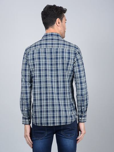 Blue Checked 100% Cotton Shirt-Men Shirts-Crimsoune Club