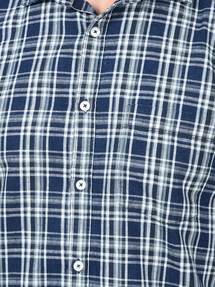 Blue Checked 100% Cotton Shirt-Men Shirts-Crimsoune Club