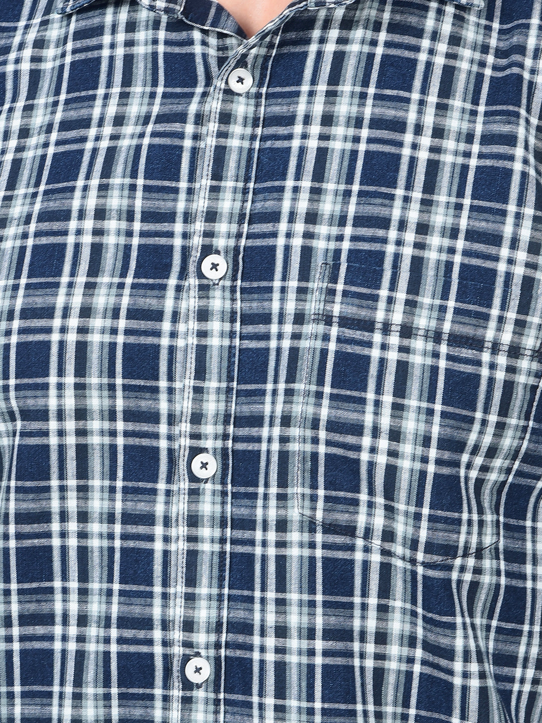 Blue Checked 100% Cotton Shirt-Men Shirts-Crimsoune Club