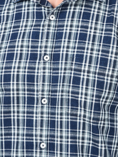 Blue Checked 100% Cotton Shirt-Men Shirts-Crimsoune Club