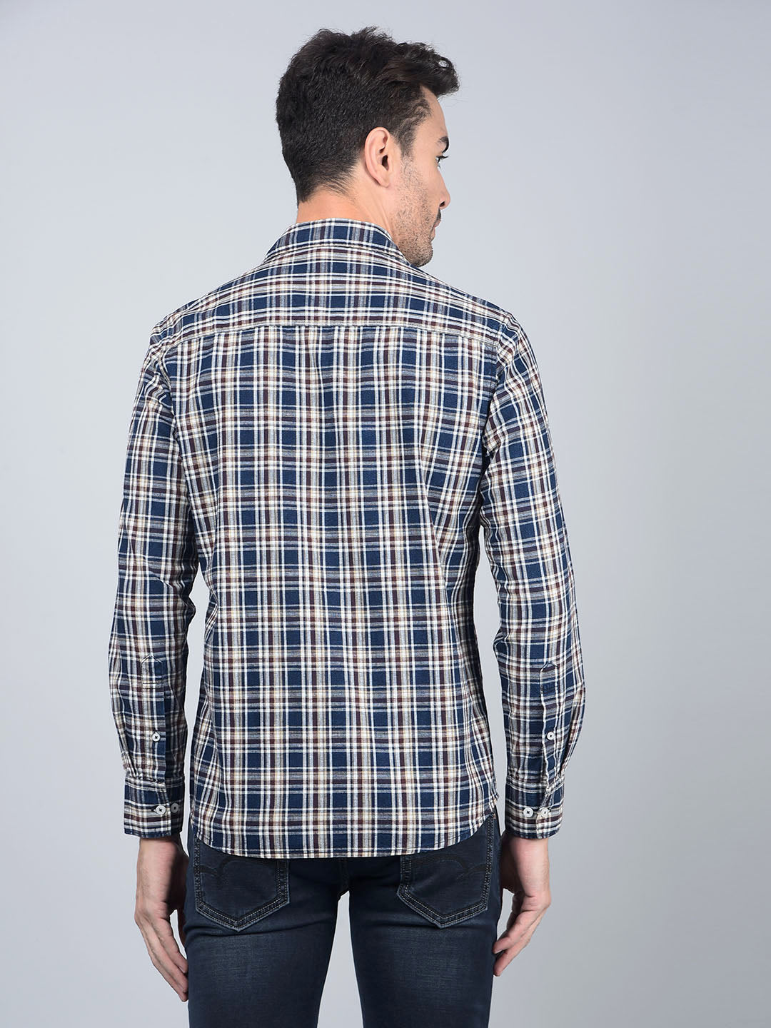 Beige Checked 100% Cotton Shirt-Men Shirts-Crimsoune Club