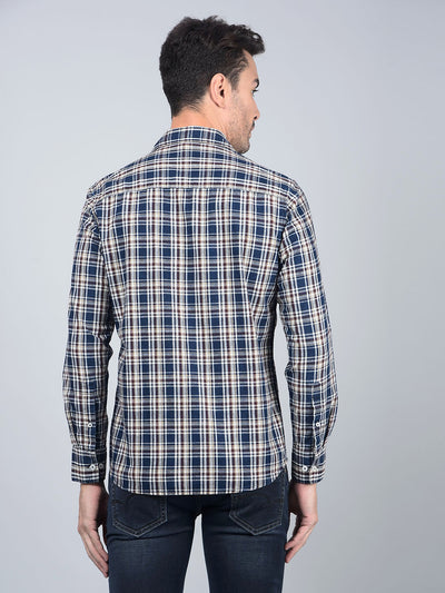 Beige Checked 100% Cotton Shirt-Men Shirts-Crimsoune Club