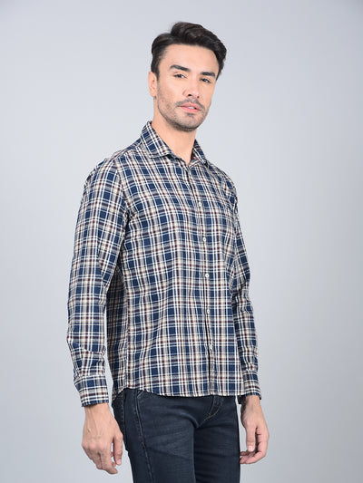 Beige Checked 100% Cotton Shirt-Men Shirts-Crimsoune Club