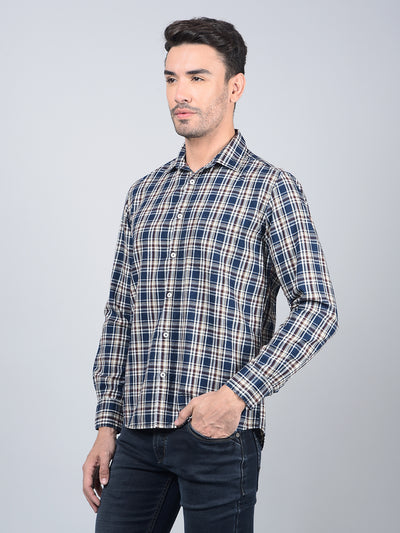 Beige Checked 100% Cotton Shirt-Men Shirts-Crimsoune Club