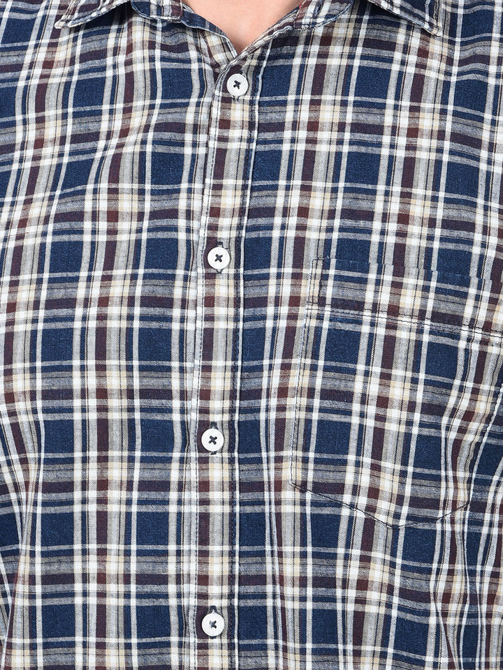 Beige Checked 100% Cotton Shirt-Men Shirts-Crimsoune Club