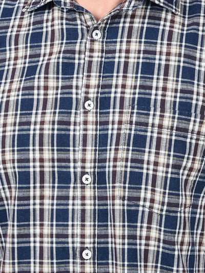 Beige Checked 100% Cotton Shirt-Men Shirts-Crimsoune Club