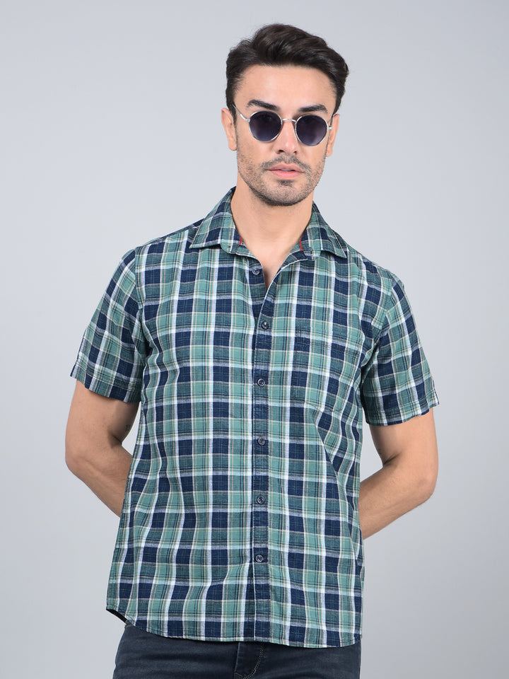 Green Checked 100% Cotton Shirt-Men Shirts-Crimsoune Club