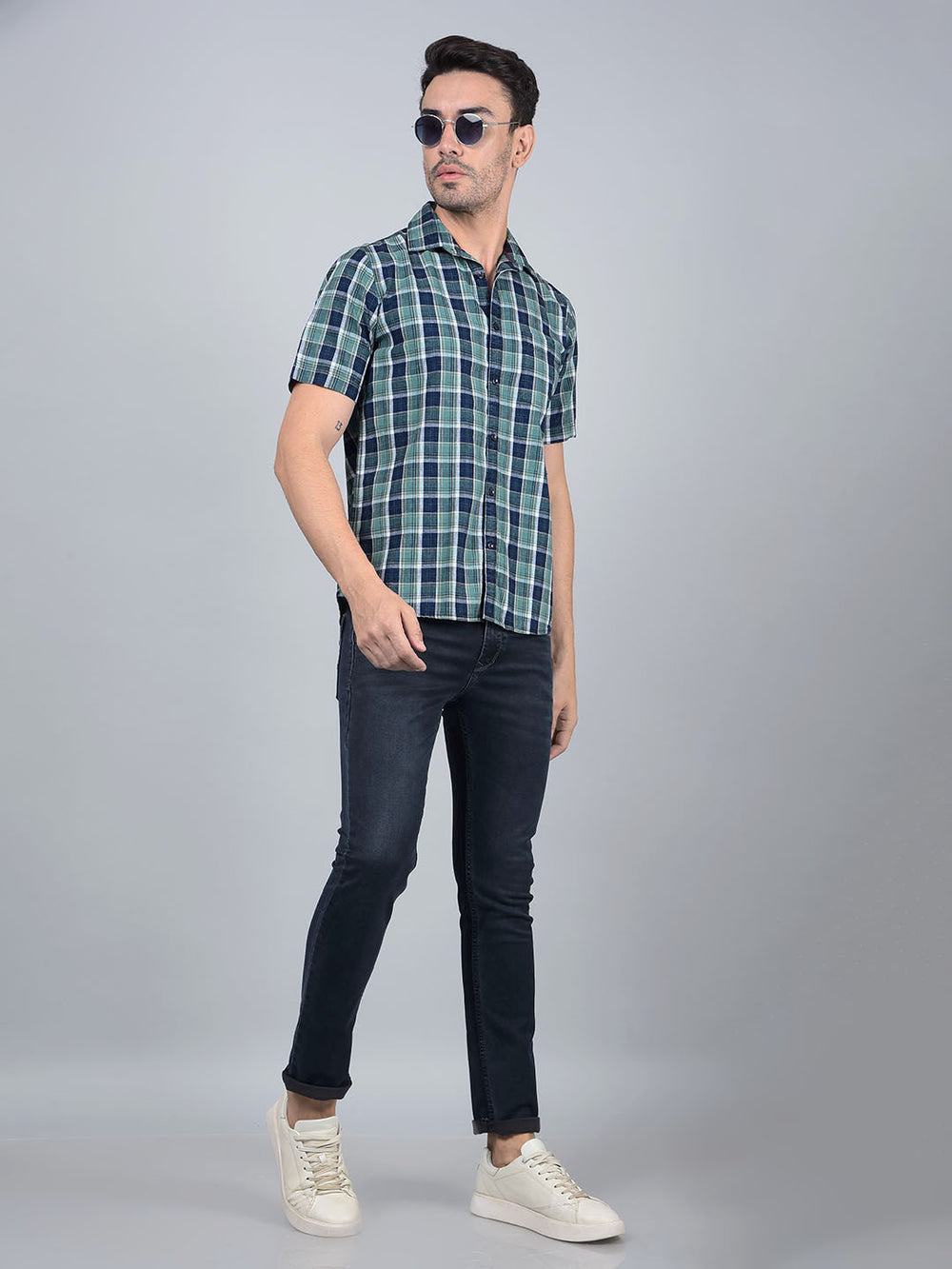 Green Checked 100% Cotton Shirt-Men Shirts-Crimsoune Club