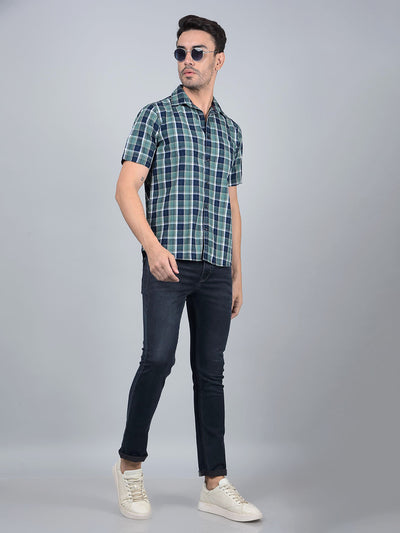 Green Checked 100% Cotton Shirt-Men Shirts-Crimsoune Club
