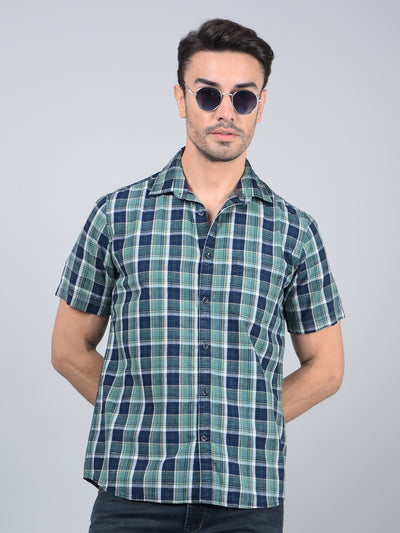 Green Checked 100% Cotton Shirt-Men Shirts-Crimsoune Club