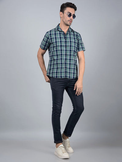 Green Checked 100% Cotton Shirt-Men Shirts-Crimsoune Club
