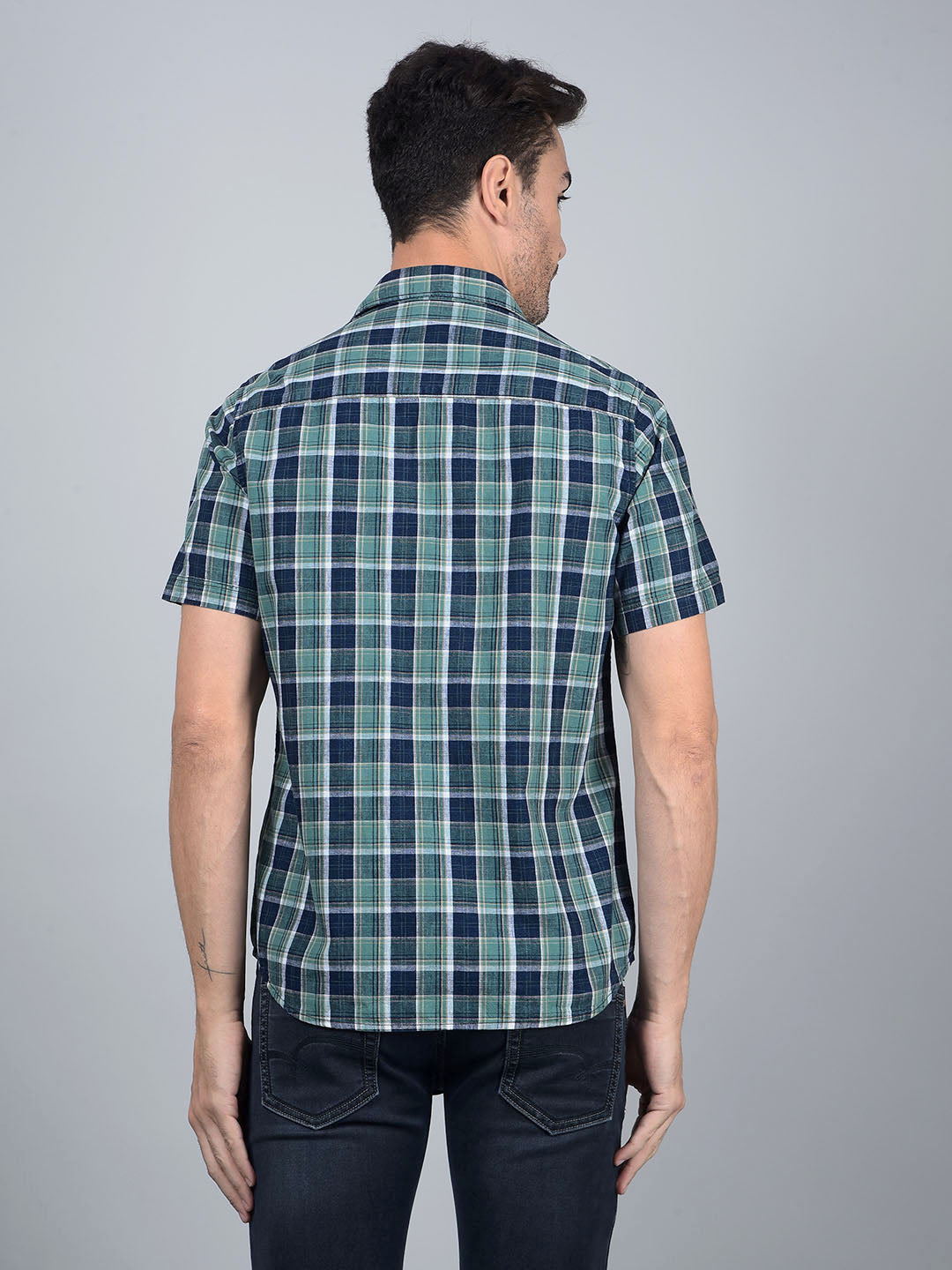Green Checked 100% Cotton Shirt-Men Shirts-Crimsoune Club