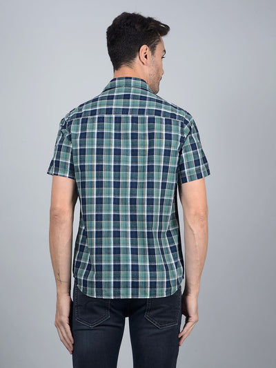 Green Checked 100% Cotton Shirt-Men Shirts-Crimsoune Club