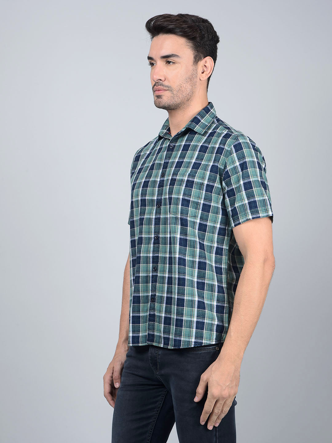 Green Checked 100% Cotton Shirt-Men Shirts-Crimsoune Club
