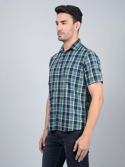 Green Checked 100% Cotton Shirt-Men Shirts-Crimsoune Club