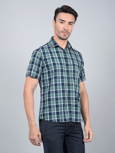 Green Checked 100% Cotton Shirt-Men Shirts-Crimsoune Club