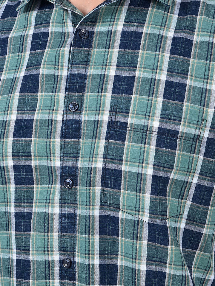 Green Checked 100% Cotton Shirt-Men Shirts-Crimsoune Club