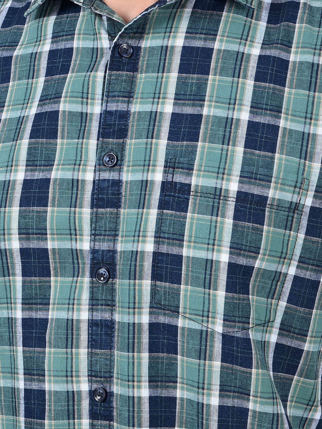 Green Checked 100% Cotton Shirt-Men Shirts-Crimsoune Club