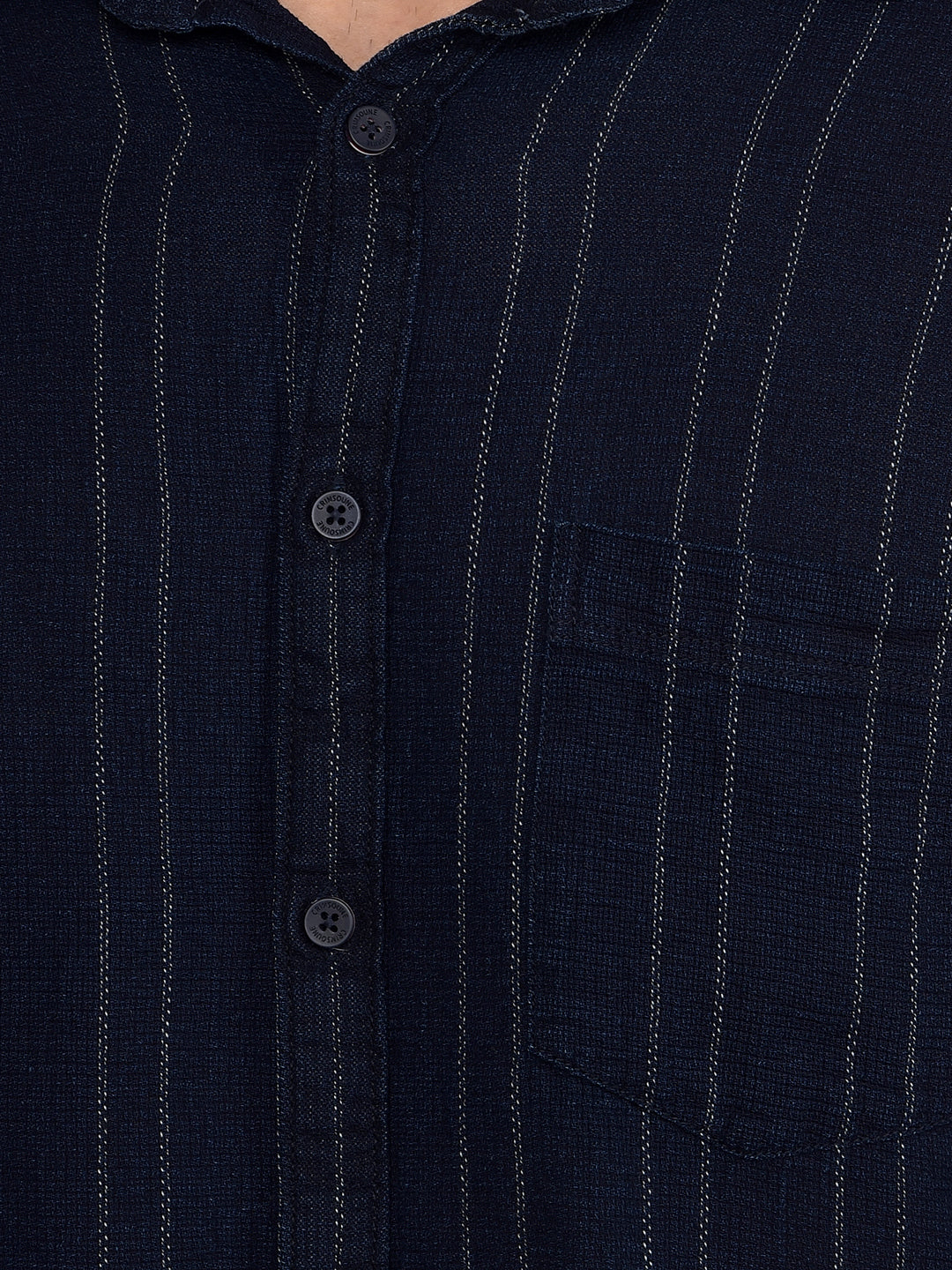 Navy Blue Vertical Stripes 100% Cotton Shirt-Men Shirts-Crimsoune Club