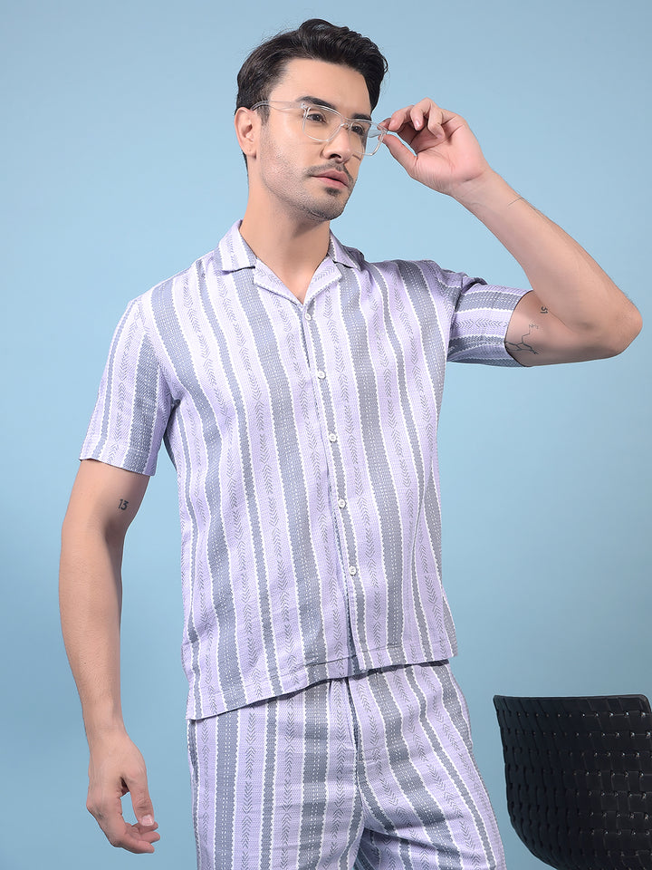 Men's Purple Vertical Stripes Resort Collar Shirt-Men Shirts-Crimsoune Club