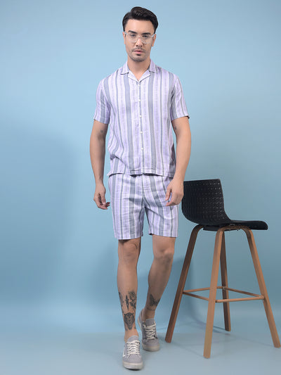 Men's Purple Vertical Stripes Resort Collar Shirt-Men Shirts-Crimsoune Club