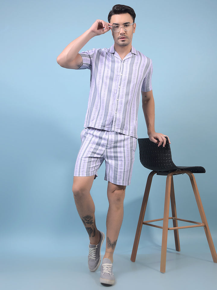 Men's Purple Vertical Stripes Resort Collar Shirt-Men Shirts-Crimsoune Club