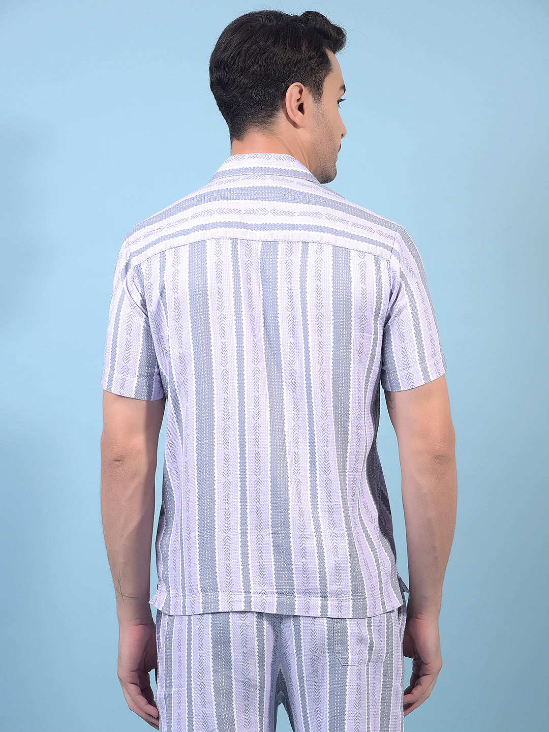 Men's Purple Vertical Stripes Resort Collar Shirt-Men Shirts-Crimsoune Club