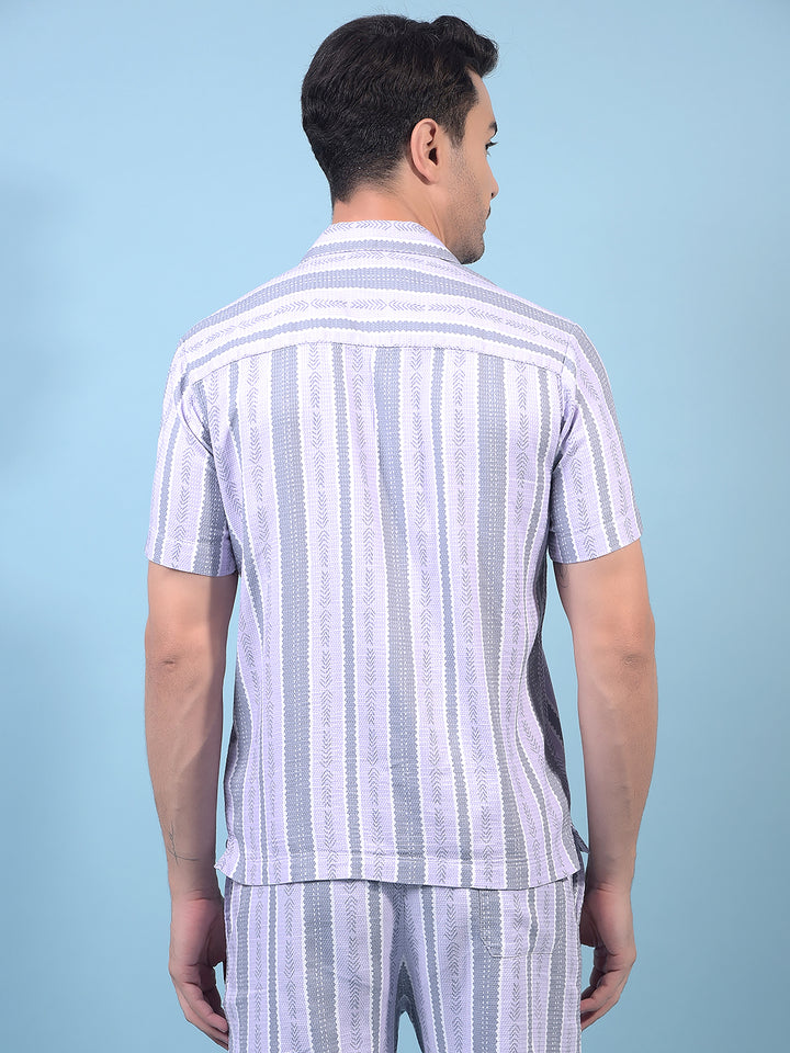 Men's Purple Vertical Stripes Resort Collar Shirt-Men Shirts-Crimsoune Club