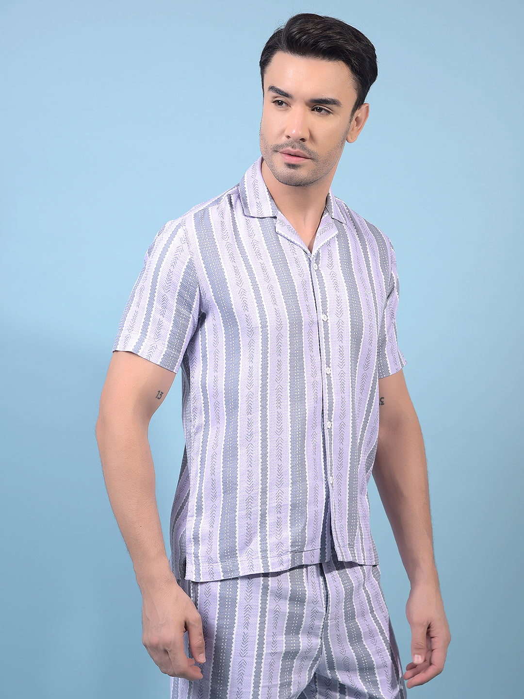 Men's Purple Vertical Stripes Resort Collar Shirt-Men Shirts-Crimsoune Club