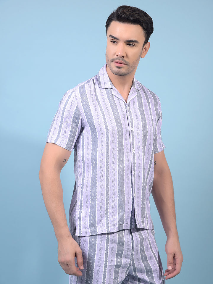 Men's Purple Vertical Stripes Resort Collar Shirt-Men Shirts-Crimsoune Club
