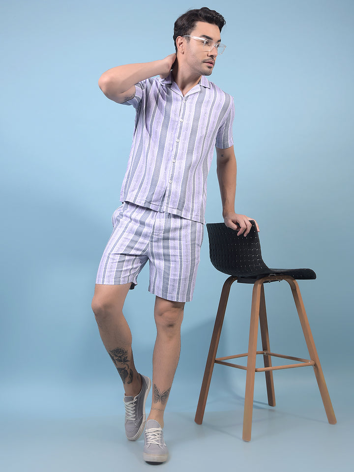 Men's Purple Vertical Stripes Shorts-Men Shorts-Crimsoune Club