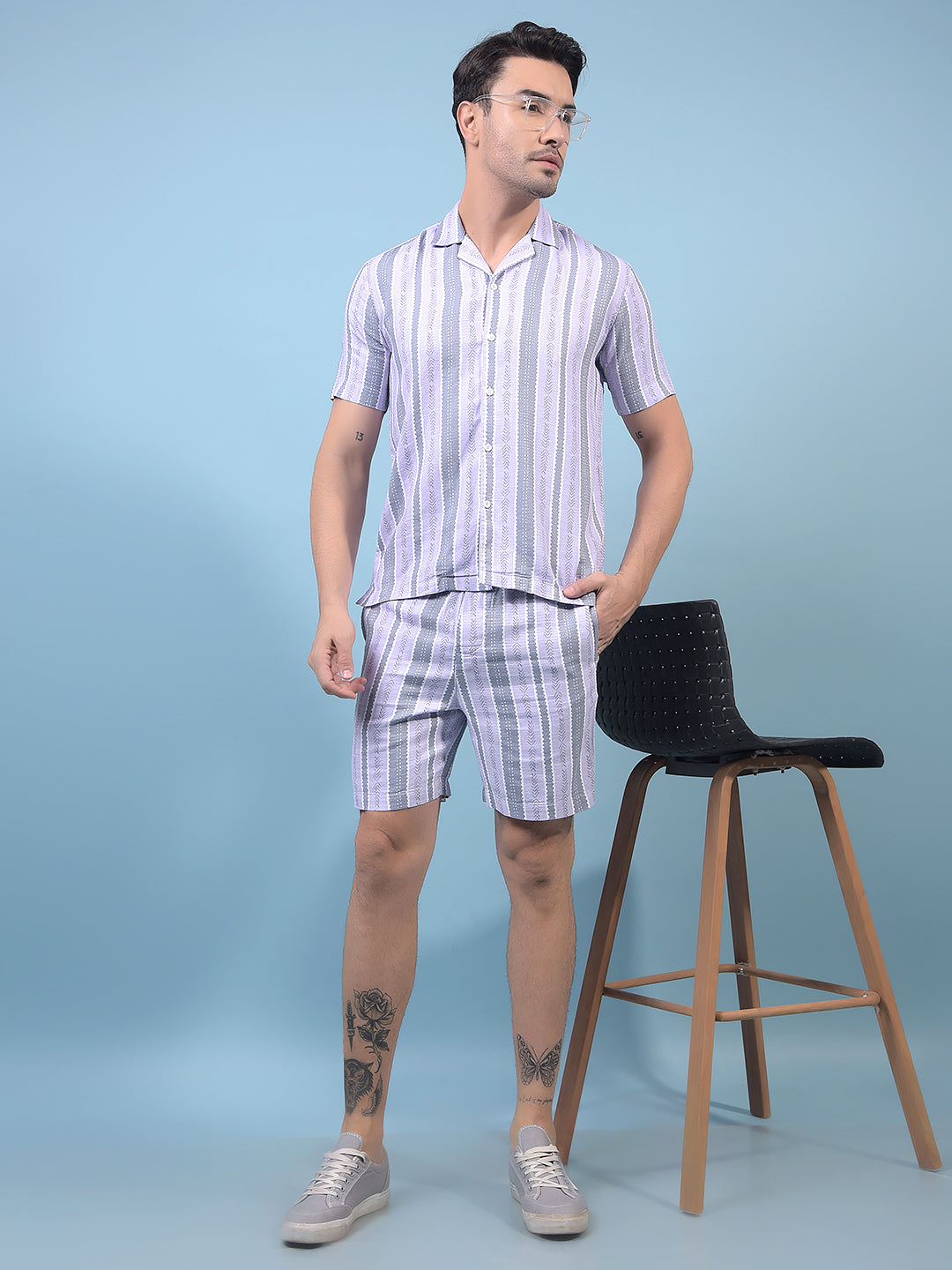 Men's Purple Vertical Stripes Shorts-Men Shorts-Crimsoune Club