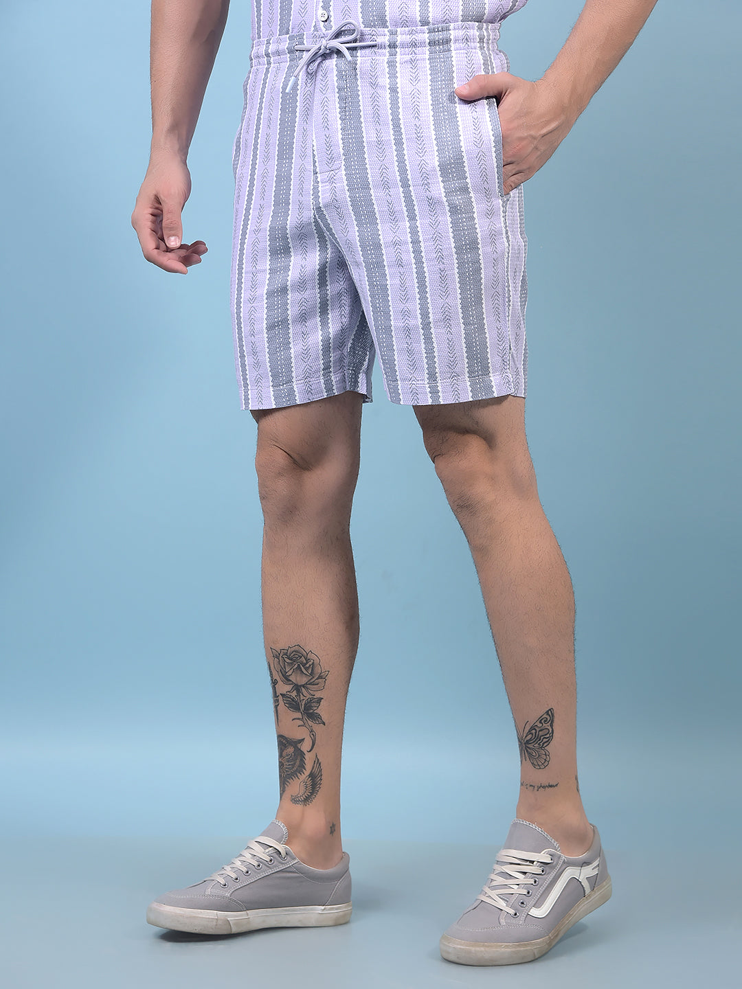 Men's Purple Vertical Stripes Shorts-Men Shorts-Crimsoune Club