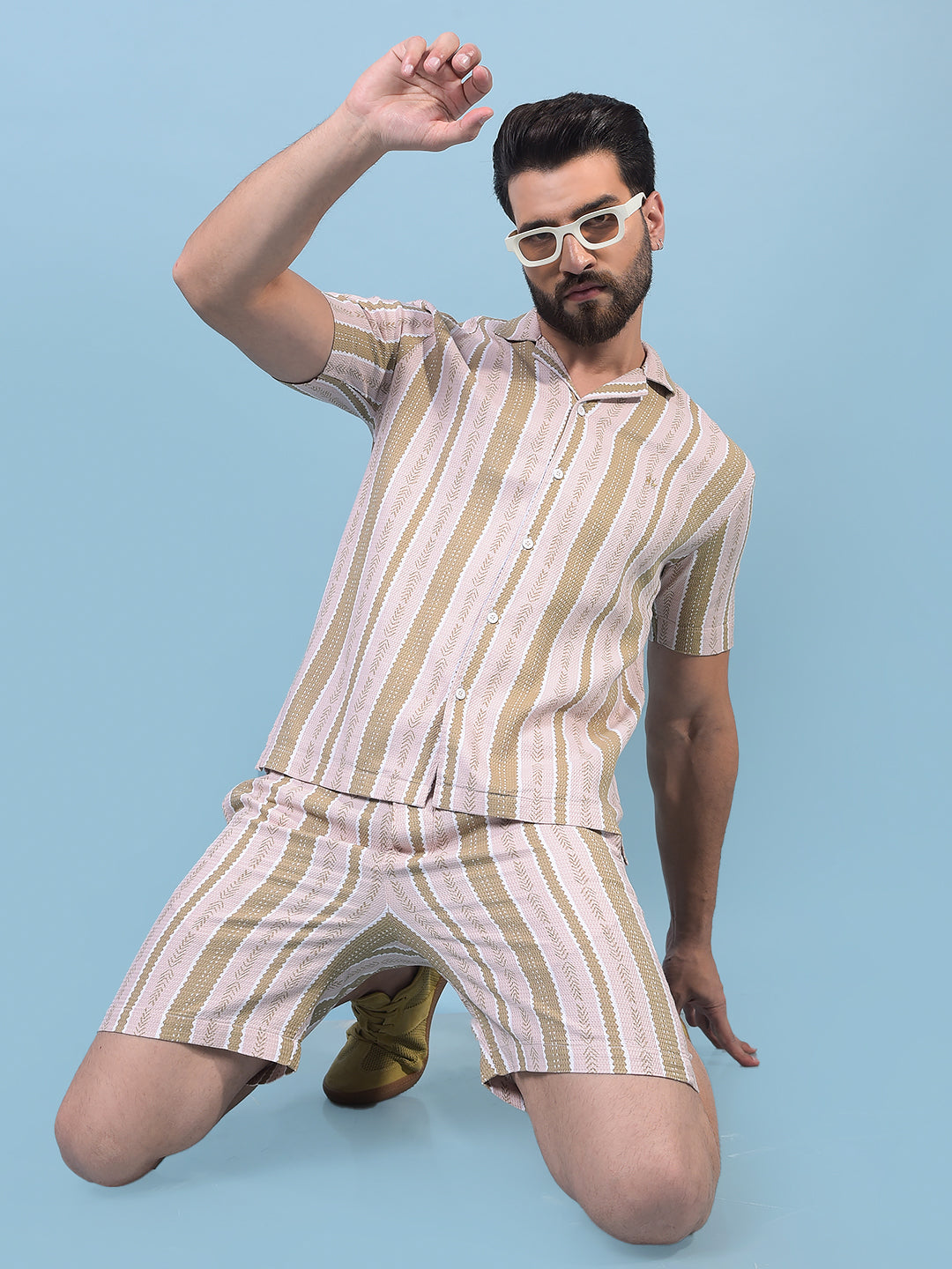 Men's Peach Printed Resort Collar Shirt-Men Shirts-Crimsoune Club