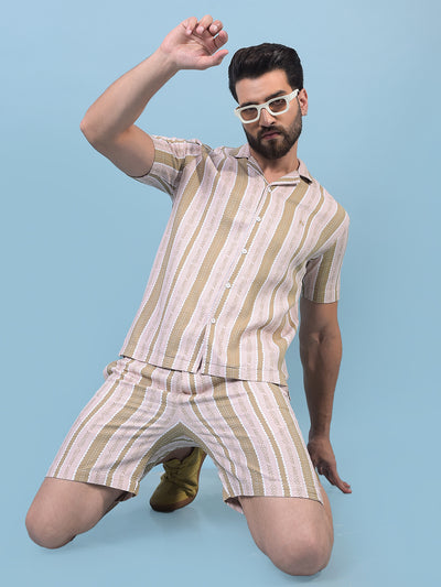 Men's Peach Printed Resort Collar Shirt-Men Shirts-Crimsoune Club