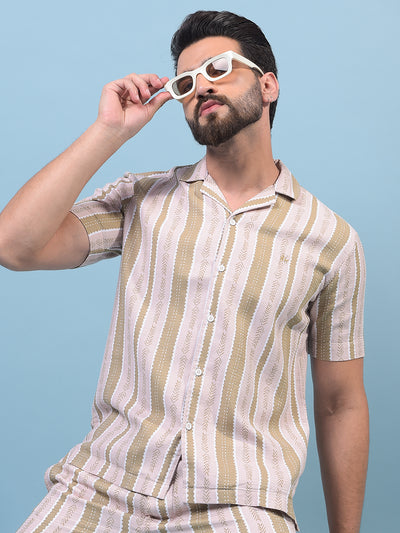 Men's Peach Printed Resort Collar Shirt-Men Shirts-Crimsoune Club