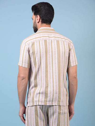 Men's Peach Printed Resort Collar Shirt-Men Shirts-Crimsoune Club