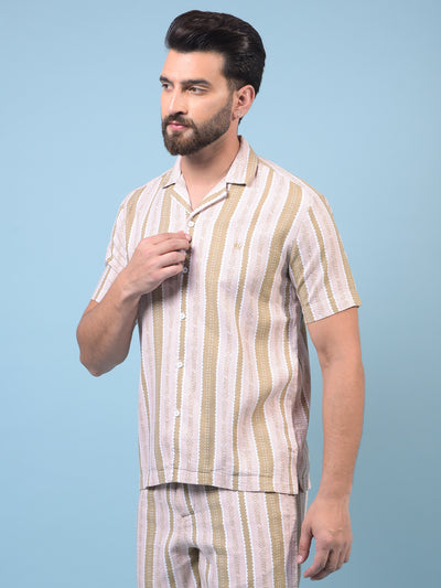 Men's Peach Printed Resort Collar Shirt-Men Shirts-Crimsoune Club