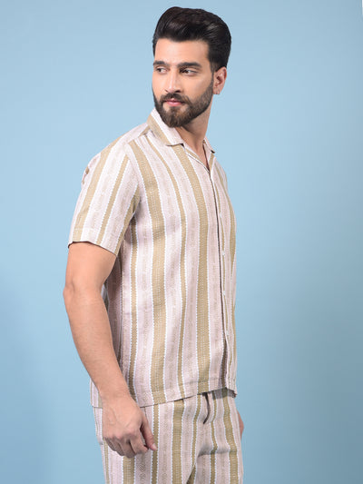 Men's Peach Printed Resort Collar Shirt-Men Shirts-Crimsoune Club