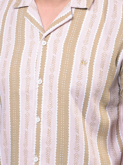 Men's Peach Printed Resort Collar Shirt-Men Shirts-Crimsoune Club