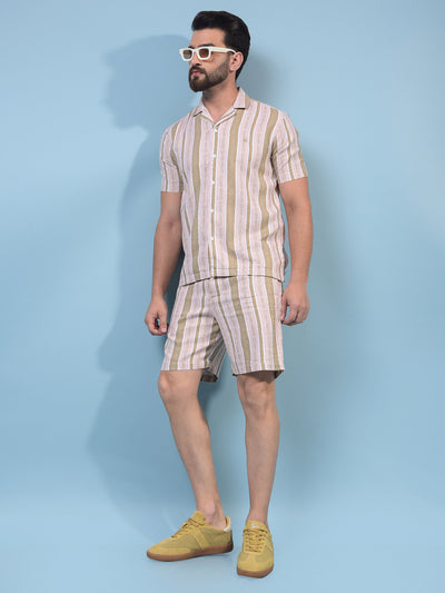 Men's Peach Vertical Stripes Shorts-Men Shorts-Crimsoune Club