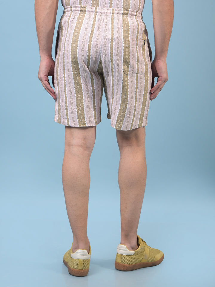 Men's Peach Vertical Stripes Shorts-Men Shorts-Crimsoune Club
