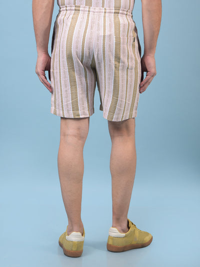 Men's Peach Vertical Stripes Shorts-Men Shorts-Crimsoune Club