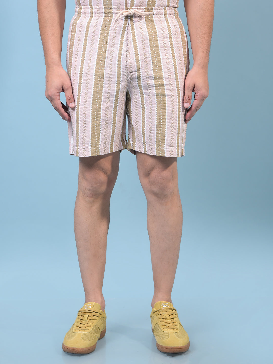 Men's Peach Vertical Stripes Shorts-Men Shorts-Crimsoune Club